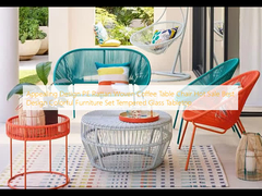 Thiết kế hấp dẫn PE Rattan Woven Coffee Table Chair Hot Sale Thiết kế tốt nhất Đồ nội thất đầy màu sắc Thiết lập bàn kính nóng
