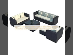 Đồ nội thất vườn sân thượng hiện đại sang trọng ghế sofa ngoài trời rattan màu đen bàn cà phê bộ ghế rattan thép